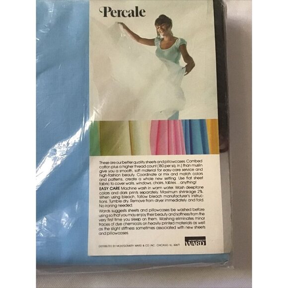 Twin Flat Sheet Percale 50% Polyester 50% Combed Cotton 180 Thread Count Sky Blu - Picture 8 of 12